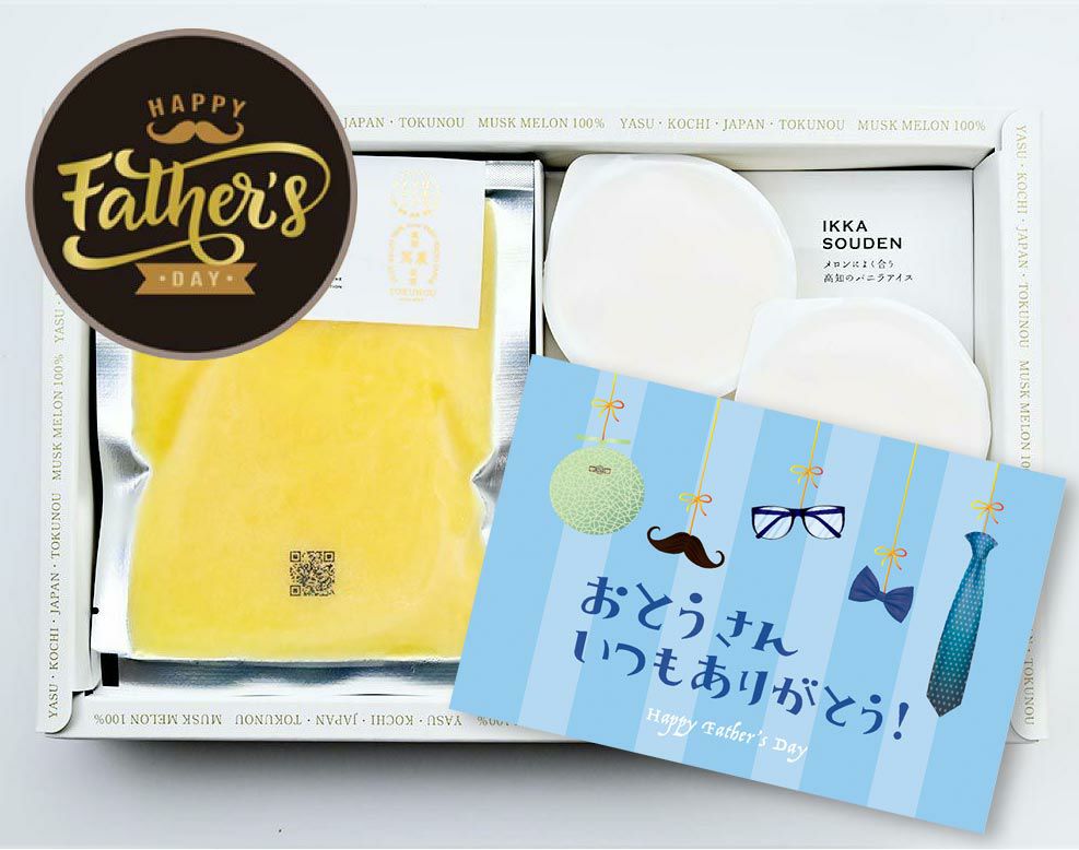 父の日 マスクメロンのピューレ3袋と高知のバニラアイス3個