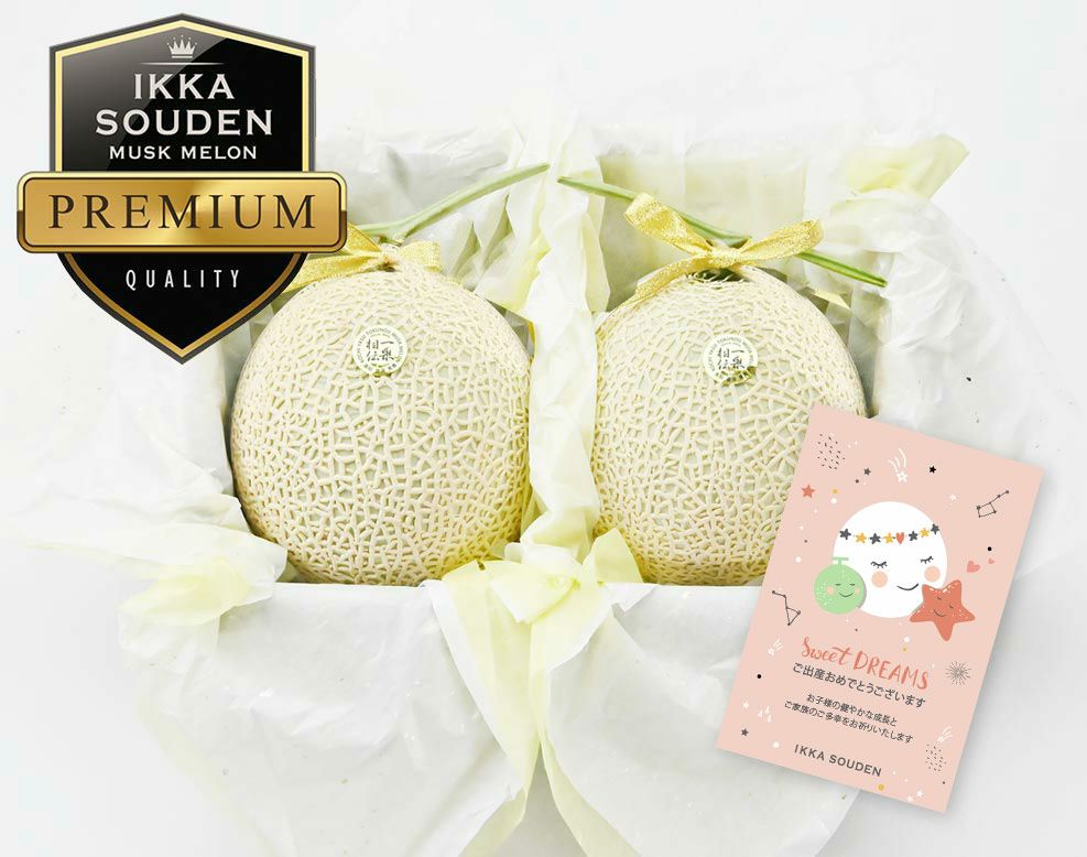 【特選】出産祝い 花包みマスクメロン2玉3.2kg以上