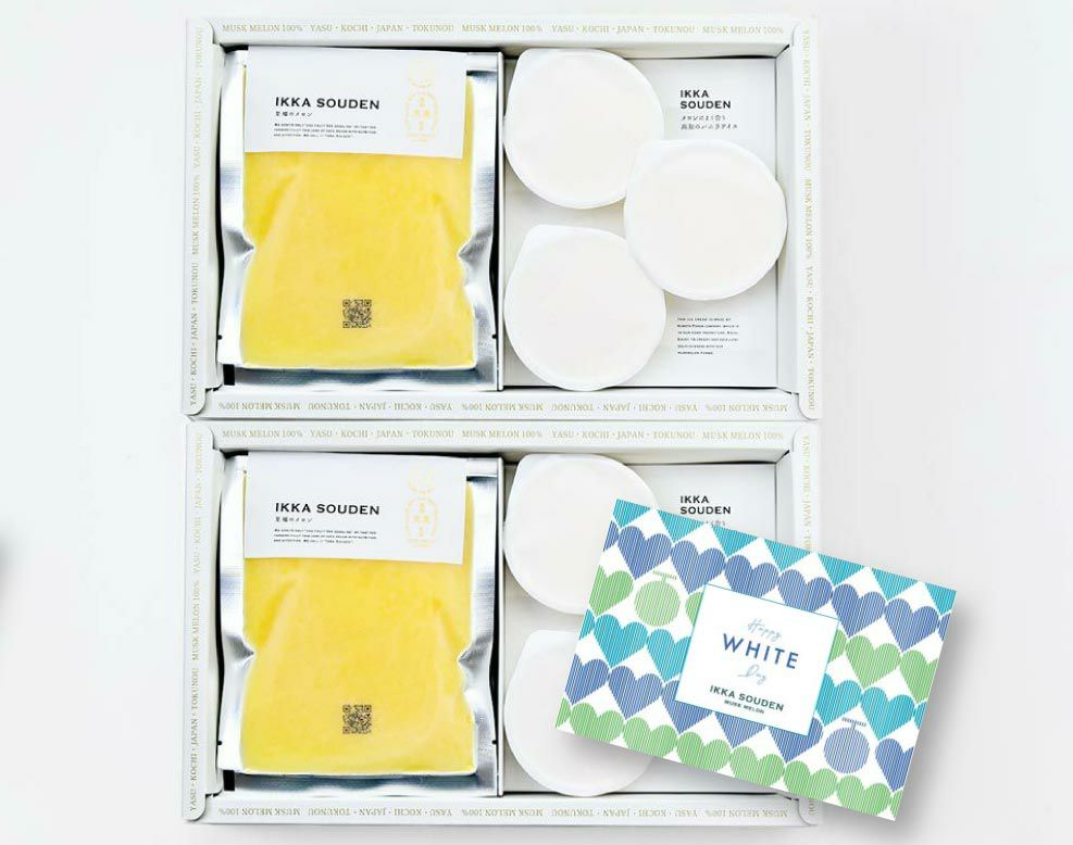 ホワイトデー マスクメロンのピューレ3袋と高知のバニラアイス3個【2箱】