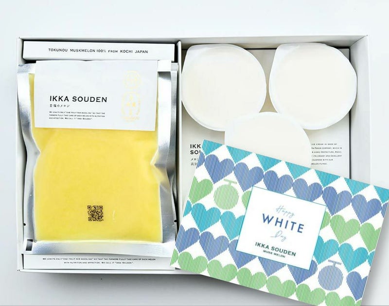 ホワイトデー マスクメロンのピューレ5袋と高知のバニラアイス5個